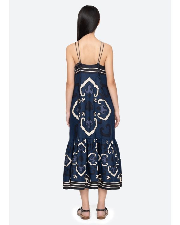 ROBE BLAISE MIDI BRETELLES FINES BLEU MARINE