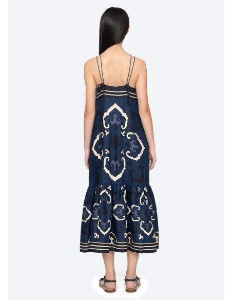 ROBE BLAISE MIDI BRETELLES FINES BLEU MARINE