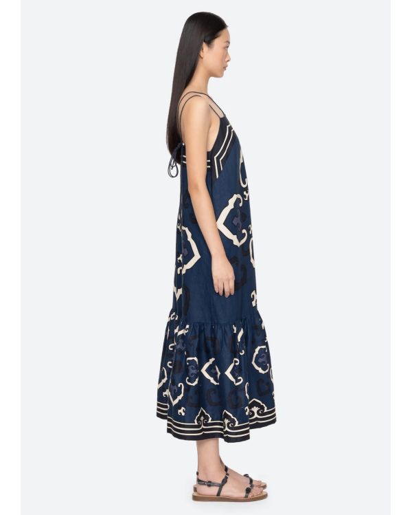 BLAISE SPAGHETTI STRAP MIDI DRESS NAVY