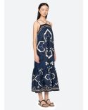 ROBE BLAISE MIDI BRETELLES FINES BLEU MARINE