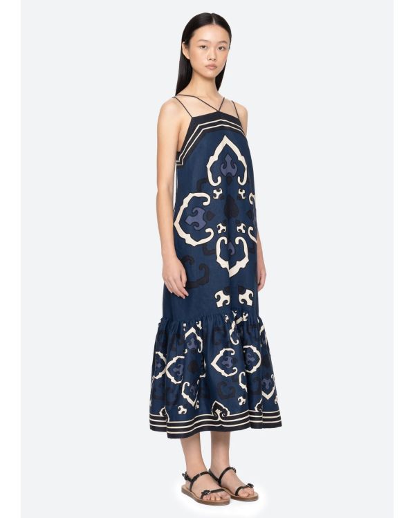 BLAISE SPAGHETTI STRAP MIDI DRESS NAVY