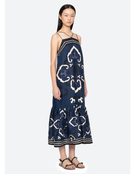 BLAISE SPAGHETTI STRAP MIDI DRESS NAVY
