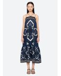 ROBE BLAISE MIDI BRETELLES FINES BLEU MARINE
