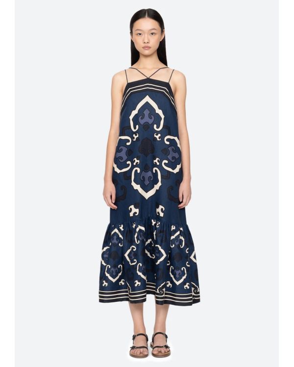 BLAISE SPAGHETTI STRAP MIDI DRESS NAVY