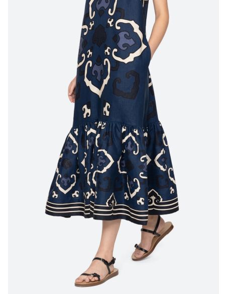 ROBE BLAISE MIDI BRETELLES FINES BLEU MARINE