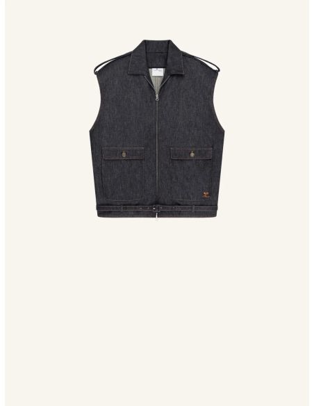 VESTE BOMBER SANS MANCHES DENIM BRUT
