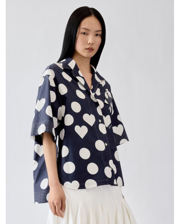THE MARIN SHIRT PRINTS DOTS NAVY HEART