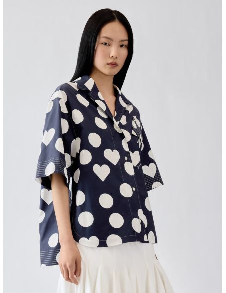 LA CHEMISE MARIN IMPRIMÉ À POIS ET CŒURS BLEU MARINE