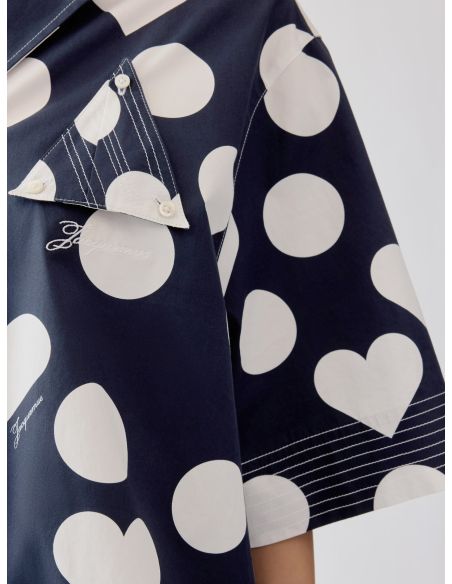 LA CHEMISE MARIN IMPRIMÉ À POIS ET CŒURS BLEU MARINE