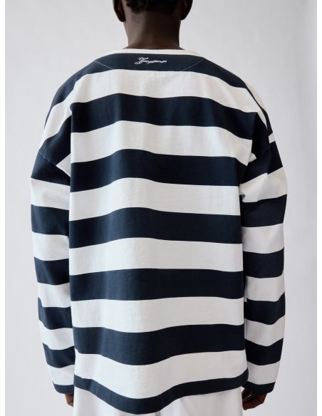 LE TSHIRT À MANCHES LONGUES MARINIÈRE IMPRIMÉ RAYURES VERTICALES BLEU MARINE / BLANC