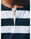 LE TSHIRT À MANCHES LONGUES MARINIÈRE IMPRIMÉ RAYURES VERTICALES BLEU MARINE / BLANC