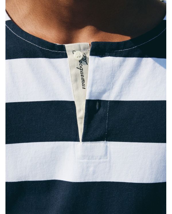 LE TSHIRT À MANCHES LONGUES MARINIÈRE IMPRIMÉ RAYURES VERTICALES BLEU MARINE / BLANC