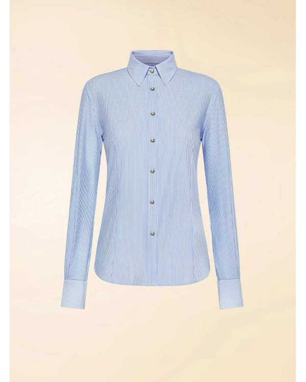 OXFORD JACQUARD STRIPE WOMAN SHIRT LIGHT BLUE