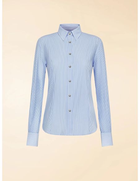 CHEMISE OXFORD JACQUARD FEMME À RAYURES BLEU CLAIR
