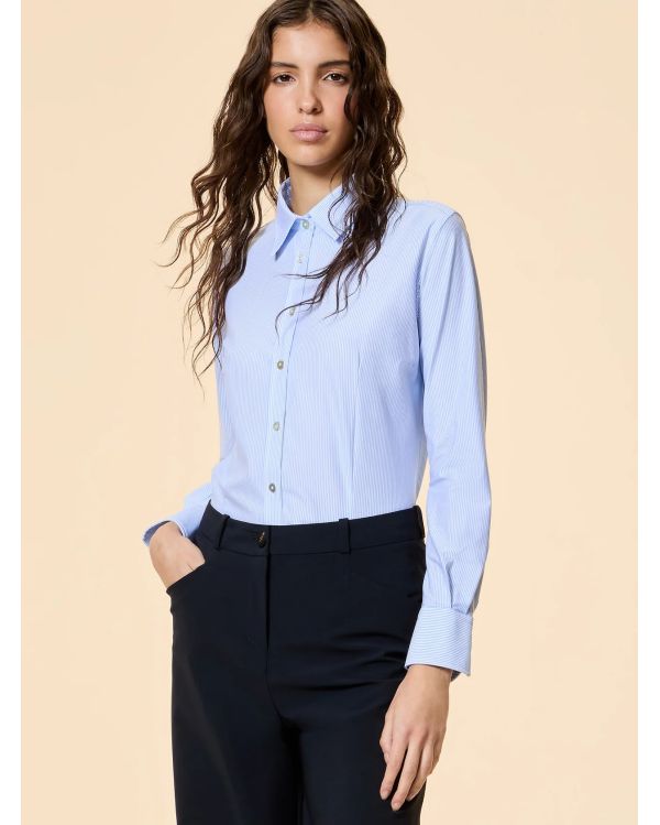 CHEMISE OXFORD JACQUARD FEMME À RAYURES BLEU CLAIR 2