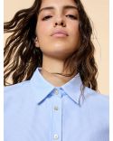 CHEMISE OXFORD JACQUARD FEMME À RAYURES BLEU CLAIR