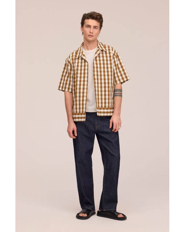 CHEMISE REED MANCHES COURTES MARRON