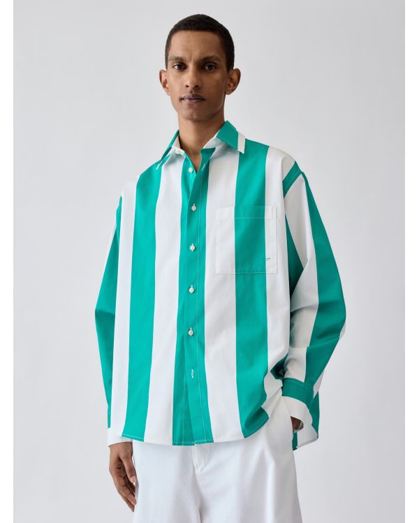 LA CHEMISE CAMARGUE JACQUARD GROSSES RAYURES VERT