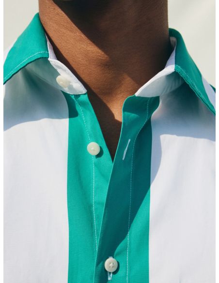 LA CHEMISE CAMARGUE JACQUARD GROSSES RAYURES VERT