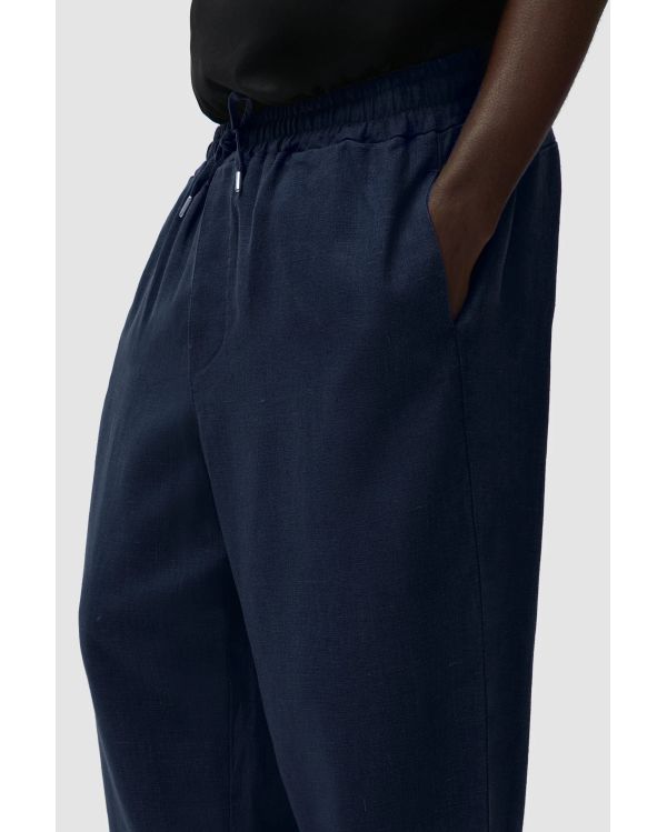 PANTALON EN LIN BLEU MARINE