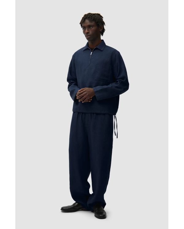 PANTALON EN LIN BLEU MARINE
