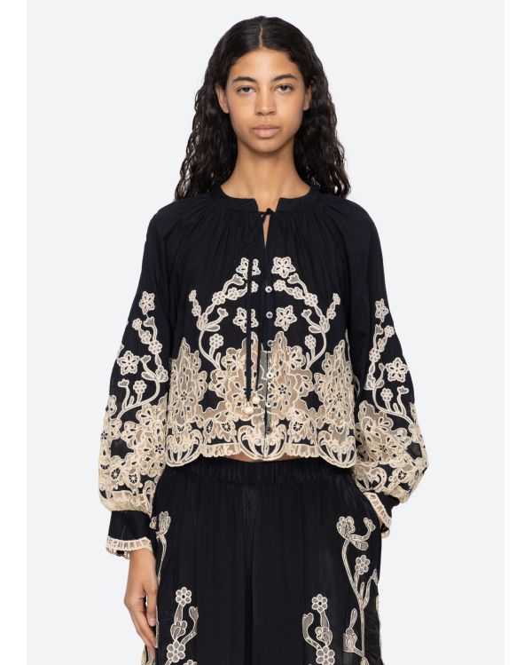 HAUT GRACELYN LACE MANCHES LONGUES NOIR
