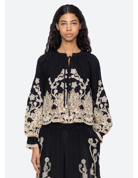GRACELYN LACE LONG SLEEVES TOP BLACK