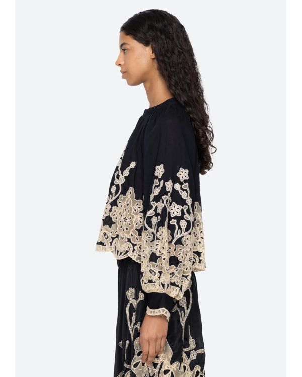 HAUT GRACELYN LACE MANCHES LONGUES NOIR
