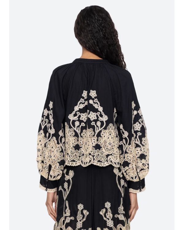 GRACELYN LACE LONG SLEEVES TOP BLACK