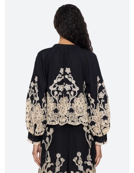 HAUT GRACELYN LACE MANCHES LONGUES NOIR