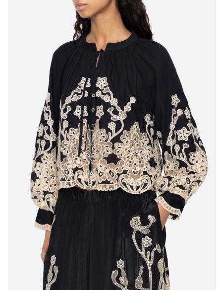HAUT GRACELYN LACE MANCHES LONGUES NOIR