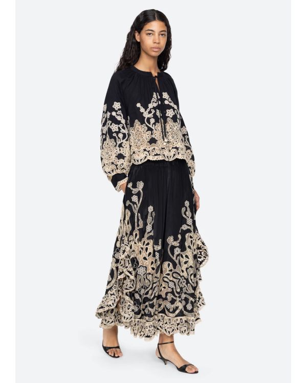 HAUT GRACELYN LACE MANCHES LONGUES NOIR